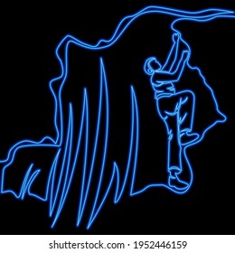Continuous one single line drawing climber Sport icon neon glow vector illustration concept