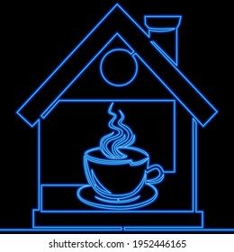 Continuous one single line drawing Coffee house icon neon glow vector illustration concept