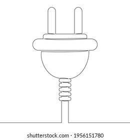Continuous one single line drawing power plug Electrical icon vector illustration concept