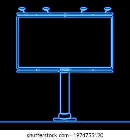 Continuous one single line drawing Frame billboard icon neon glow vector illustration concept