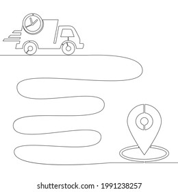 Continuous One Single Line Drawing Delivery Truck Route Icon Vector Illustration Concept