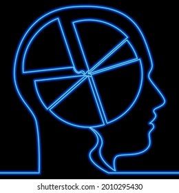 Continuous one single line drawing Business chart thinking head icon neon glow vector illustration concept