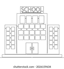 Continuous one single line drawing School building icon vector illustration concept