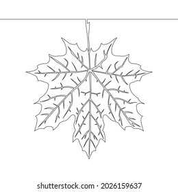 Continuous one single line drawing maple leaf Autumn theme icon vector illustration concept