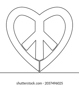 Continuous one single line drawing heart and peace sign day of peace icon vector illustration concept