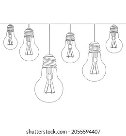 Continuous one single line drawing Set of loft lamps icon vector illustration concept