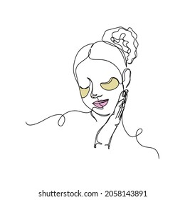 Continuous one single line drawing of woman conception of a beautiful cosmetics in silhouette on a white background. Linear stylized.