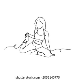 Continuous one single line drawing of healthy active lifestyle gymnastic sport woman in silhouette on a white background. Linear stylized.