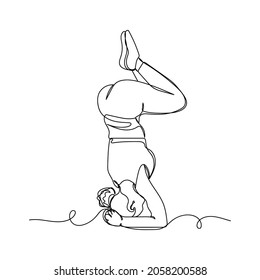 Continuous one single line drawing of yoga woman gymnastic sport athletic in silhouette on a white background. Linear stylized.