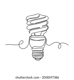 Dibujo continuo de una sola línea de bombilla de ahorro de energía en silueta sobre un fondo blanco. Linear estilizado.