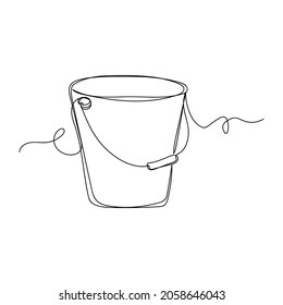 Continuous one single line drawing of bucket pail container with handle in silhouette on a white background. Linear stylized.