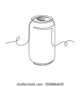 Continuous one single line drawing of beverage drink soda or beer in silhouette on a white background. Linear stylized.