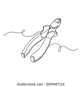 Dibujo continuo de una sola línea de alicates en silueta sobre un fondo blanco. Linear estilizado.