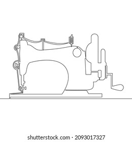 Continuous one single line drawing retro Sewing machine icon vector illustration concept