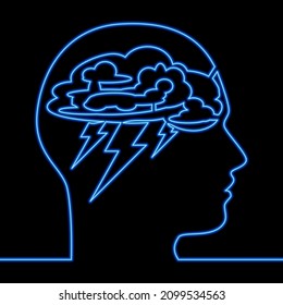 Continuous one single line drawing Emotional desperation icon neon glow vector illustration concept