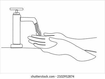 Continuous one single line drawing washing hands icon vector illustration concept