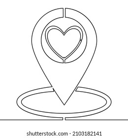 Continuous one single line drawing Heart location pin Charity organization icon vector illustration concept