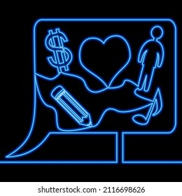 Continuous one single line drawing Social media stories SMM campaign icon neon glow vector illustration concept