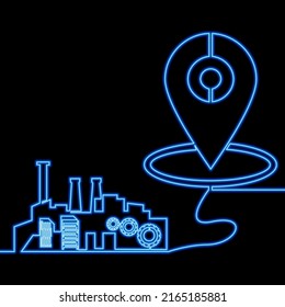 Continuous one single line drawing Re-shoring Automated supply chain Local production Factories icon neon glow vector illustration concept