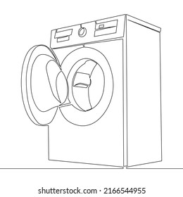Continuous one single line drawing washing machine household icon vector illustration concept