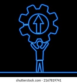 Continuous one single line drawing Human Productivity Growth icon neon glow vector illustration concept