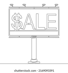 Continuous one single line drawing sale billboard outdoor advertising icon vector illustration concept