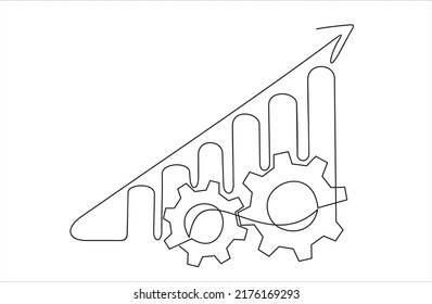 Continuous one single line drawing Productivity bar chart with gear icon vector illustration concept