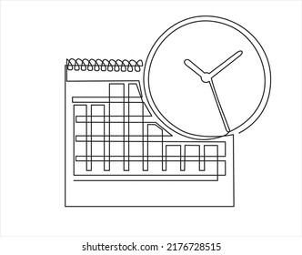 Dibujo continuo de una sola línea del icono de calendario y reloj. Calendario, nombramiento, concepto de fecha importante. Ilustración moderna de diseño de línea continua.