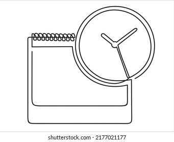 Continuous one single line drawing of calendar and clock icon. Schedule, appointment, important date concept. Modern continuous line design illustration.