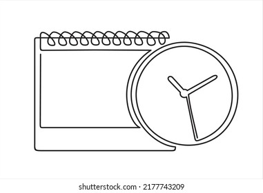 Continuous one single line drawing of calendar and clock icon. Schedule, appointment, important date concept. Modern continuous line design illustration.