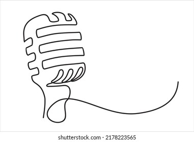 Continuous One Single Line Drawing Retro Microphone Logo Icon Vector Illustration Concept