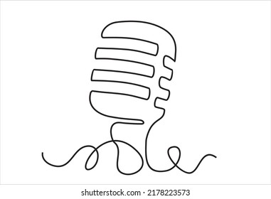 Continuous One Single Line Drawing Retro Microphone Logo Icon Vector Illustration Concept