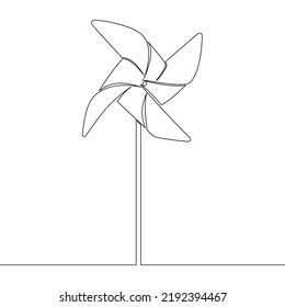 Continuous One Single Line Drawing Origami Paper Windmill Icon Vector Illustration Concept