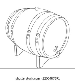 Continuous one single line drawing wooden oak beer barrel with a tap icon vector illustration concept