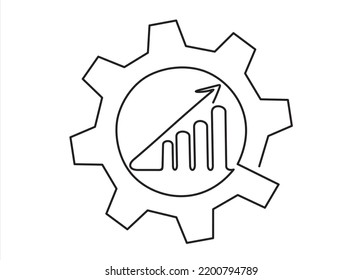 Continuous one single line drawing Productivity bar chart inside gear. Vector illustration concept. Marketing productivity progress, Profit market trend management.