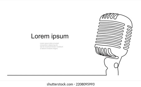 Continuous One Single Line Drawing Retro Microphone Logo Icon Vector Illustration Concept