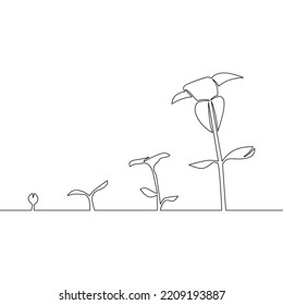 Continuous One Single Line Drawing Phase Of Plant Growing Icon Vector Illustration Concept