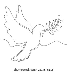 Continuous one single line drawing flying dove with olive branch peace icon vector illustration concept