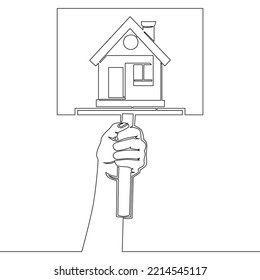 Continuous One Single Line Drawing Sale Real Estate Rent Sign Icon Vector Illustration Concept