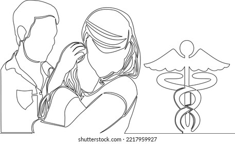 Continuous one single line drawing family medicine symbol icon vector illustration concept