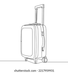 Continuous one single line drawing Travel suitcase Luggage valise with wheels and retractable handle icon vector illustration concept