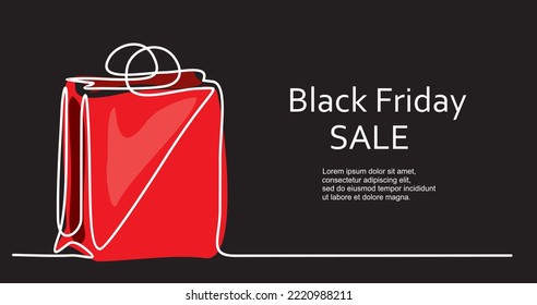 continuous one single line drawing of shopping bag. Black Friday Sale Concept, card Continuous line style. 
