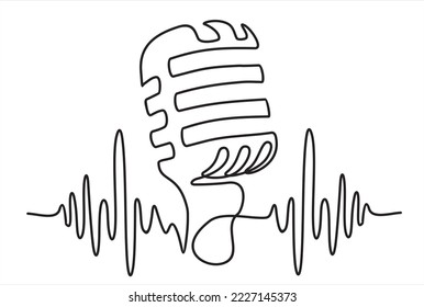Continuous one single line drawing Retro microphone logo icon, tattoo, vector illustration concept