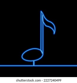 Continuous one single line drawing note symbol of music icon neon glow vector illustration concept