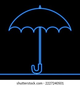 Continuous one single line drawing protection umbrella icon neon glow vector illustration concept