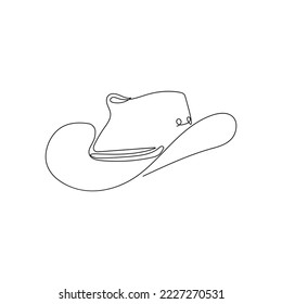 Continuous one single line drawing of Cowboy hat. Minimalist black linear headwear isolated on white background. Hand drawn vector illustration.