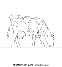 Continuous one single line drawing Cow on pasture Grazing cow icon vector illustration concept