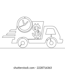 Continuous one single line drawing cost shipping freight logistic export price icon vector illustration concept