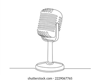 Continuous one single line drawing Retro microphone logo icon, tattoo, vector illustration concept