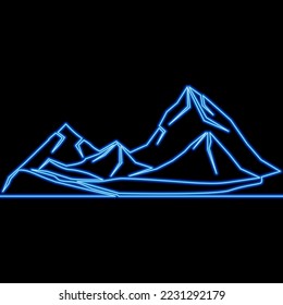 Continuous one single line drawing Mountains icon neon glow vector illustration concept